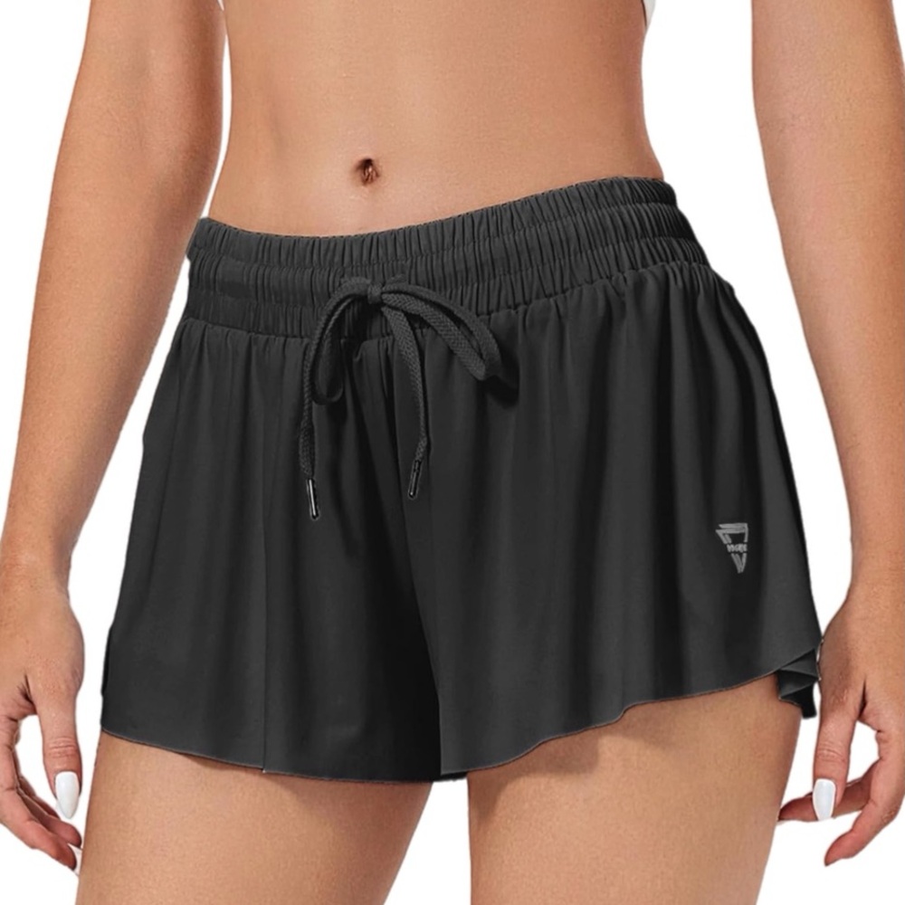 Luogongzi Women’s 2 In 1 Flowy Athletic Running Tennis Black Skorts With Slits